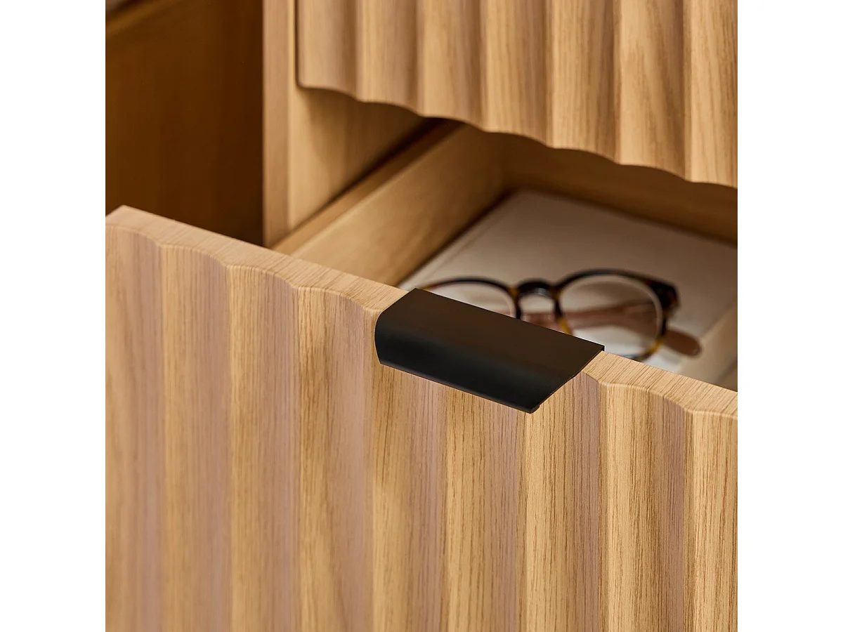 Table de chevet avec 2 tiroirs aux façades effet vague H52 cm - BOLOGNE