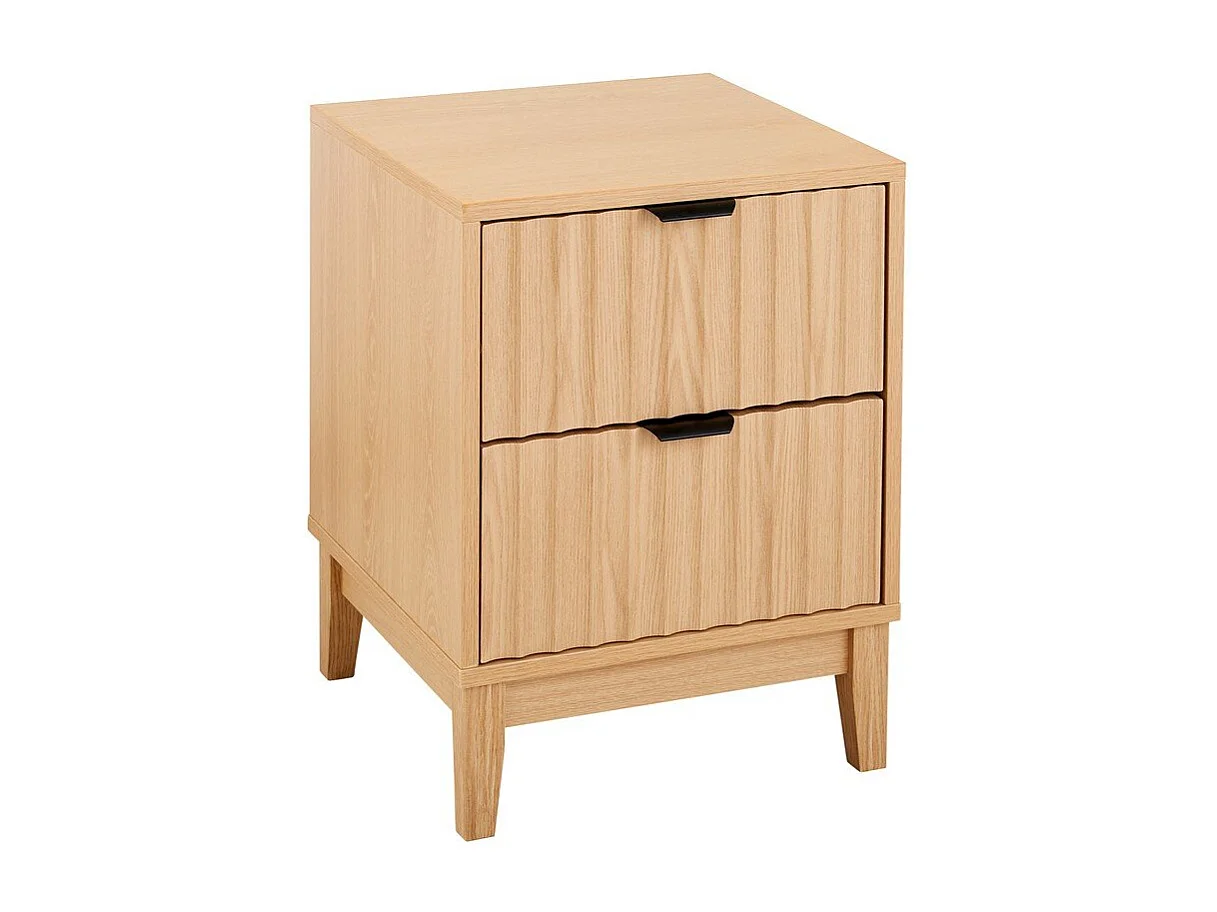 Table de chevet avec 2 tiroirs aux façades effet vague H52 cm - BOLOGNE