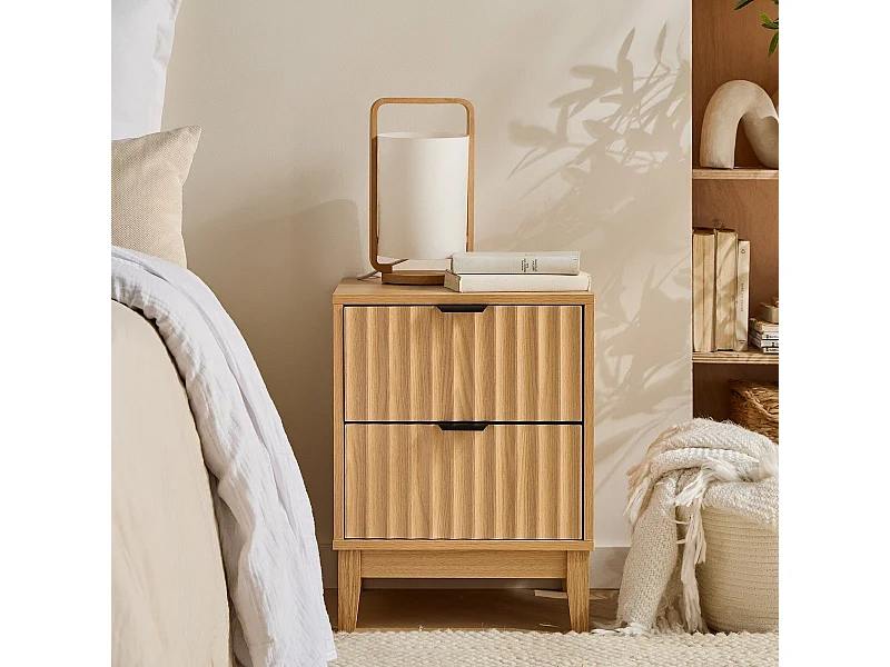 Nachttisch mit 2 Schubladen und geriffelter Front H52 cm - BOLOGNE
