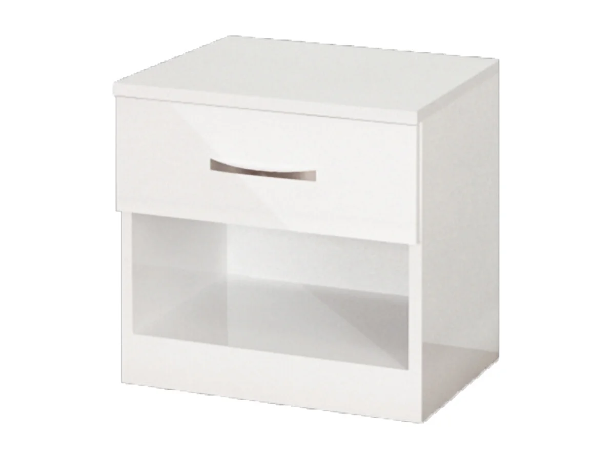 Comodino moderno con cassetto e vano a giorno 40x40 cm in bianco lucido CGA1