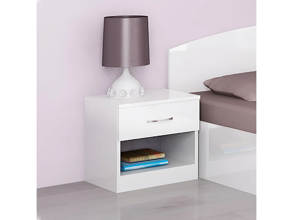 Comodino moderno con cassetto e vano a giorno 40x40 cm in bianco lucido CGA1