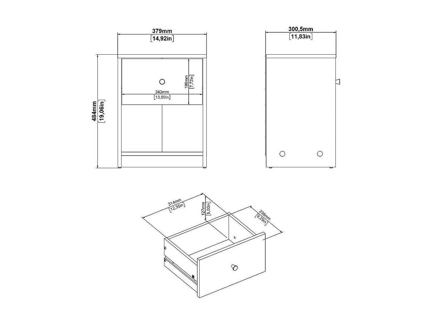 Table de chevet 1 tiroir et 1 niche L37,9 cm - LISE
