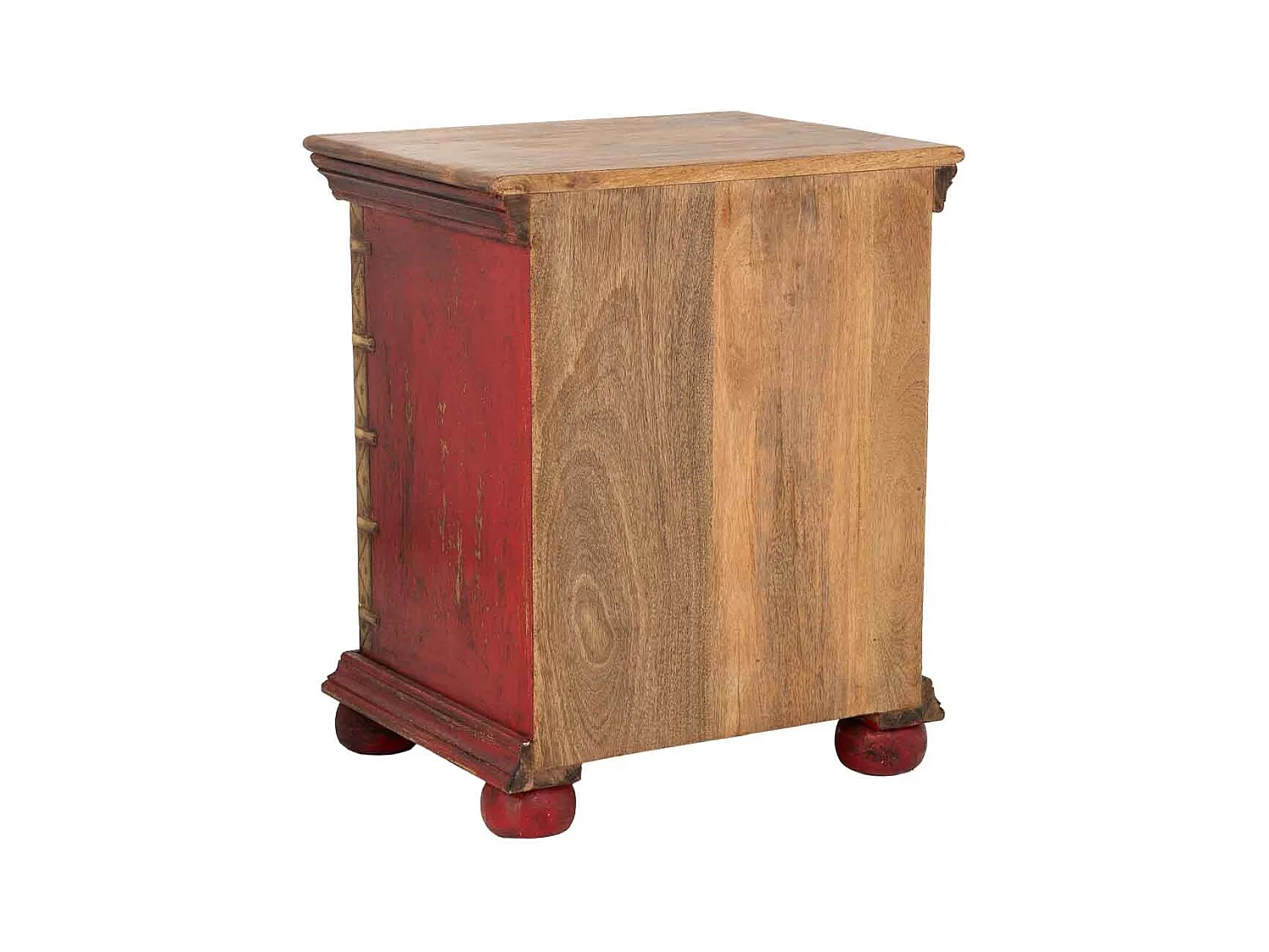 Mesa de cabeceira em madeira trabalhada artesanalmente, multicolorida, 50x40x59h cm