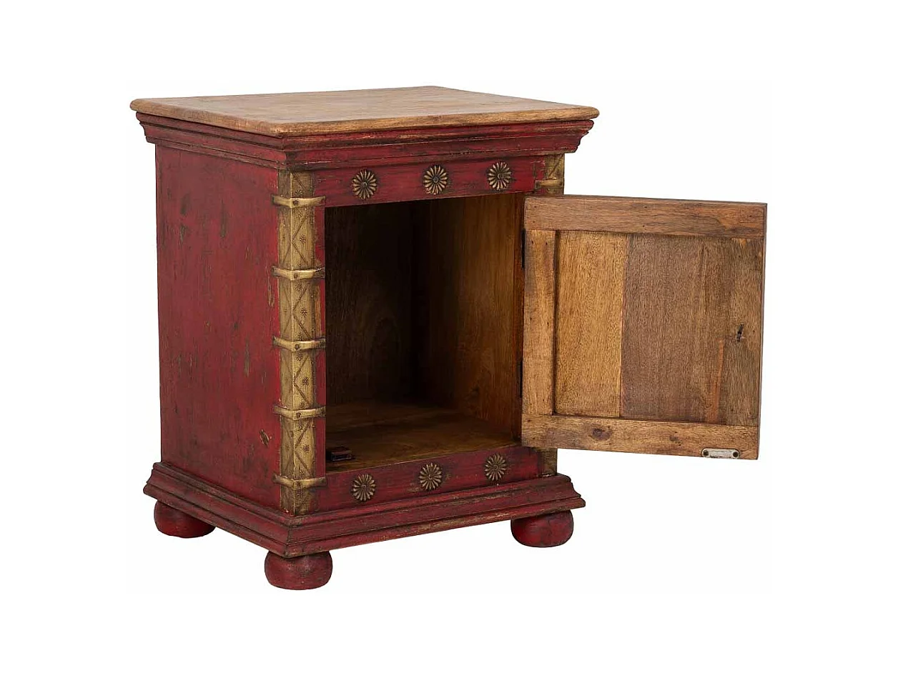 Mesa de cabeceira em madeira trabalhada artesanalmente, multicolorida, 50x40x59h cm