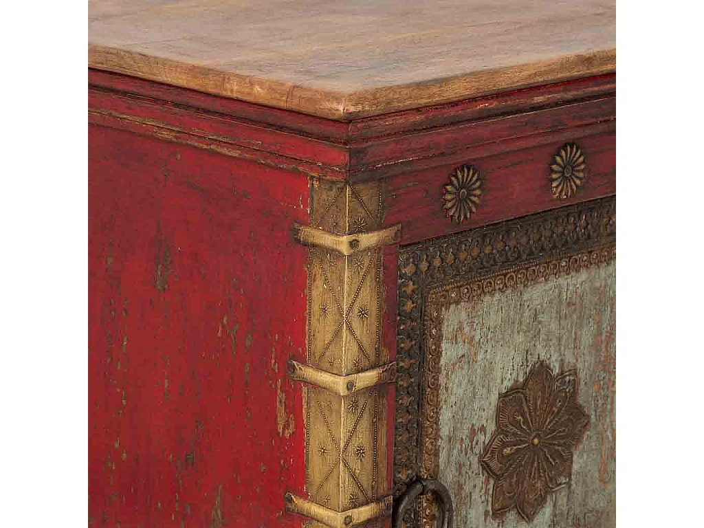 Mesa de cabeceira em madeira trabalhada artesanalmente, multicolorida, 50x40x59h cm