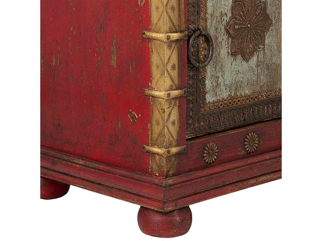 Mesa de cabeceira em madeira trabalhada artesanalmente, multicolorida, 50x40x59h cm