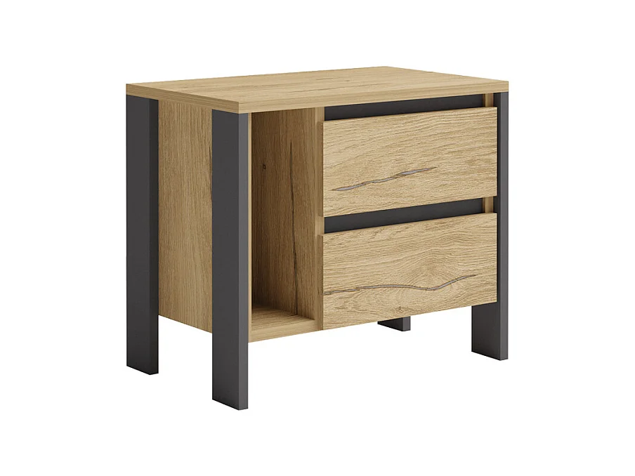 Comodino moderno con 2 cassetti e vano a giorno in rovere e antracite CGA6