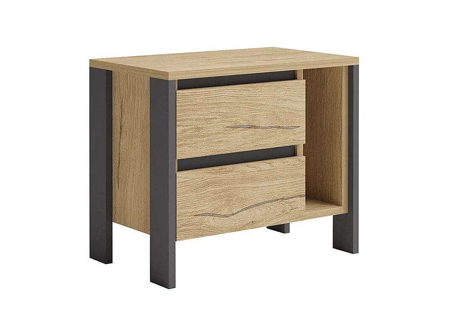 Comodino moderno con 2 cassetti e vano a giorno in rovere e antracite CGA6