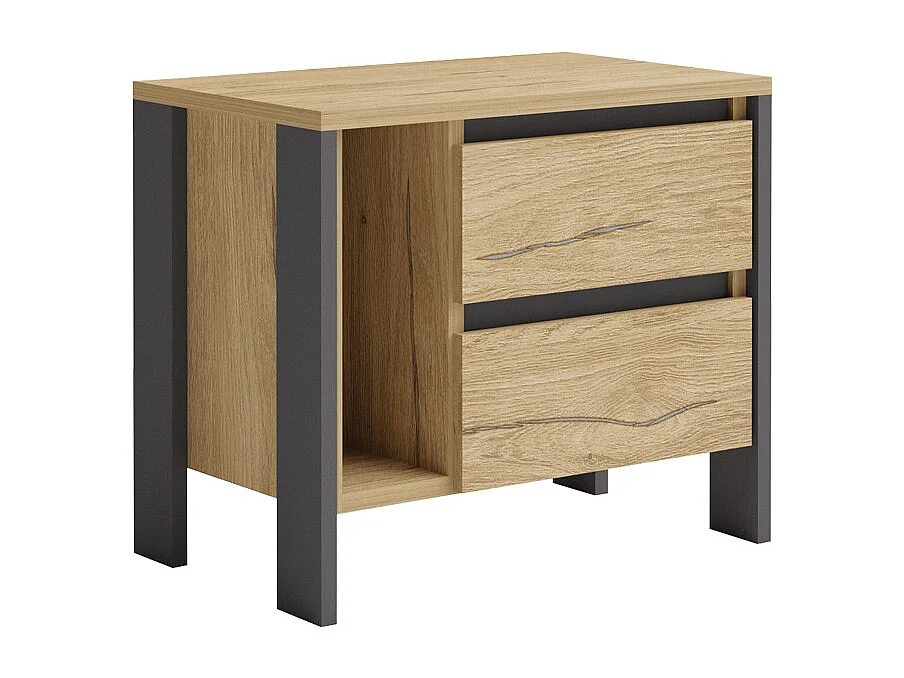 Comodino moderno con 2 cassetti e vano a giorno in rovere e antracite CGA6