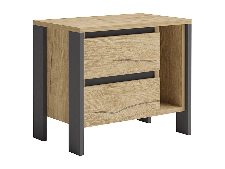 Comodino moderno con 2 cassetti e vano a giorno in rovere e antracite CGA6