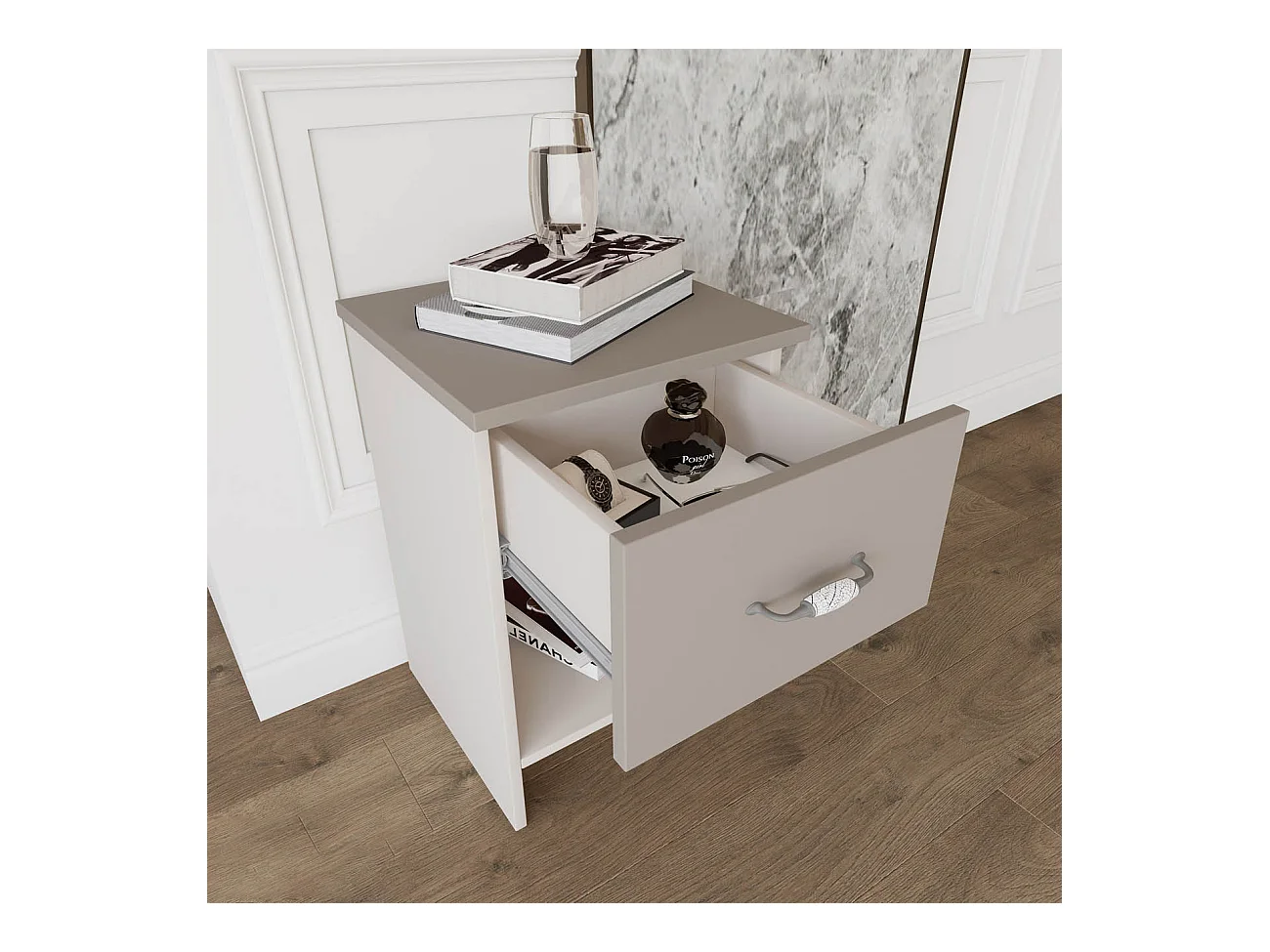 Coppia di comodini beige in stile classico 40x58 cm CMI1