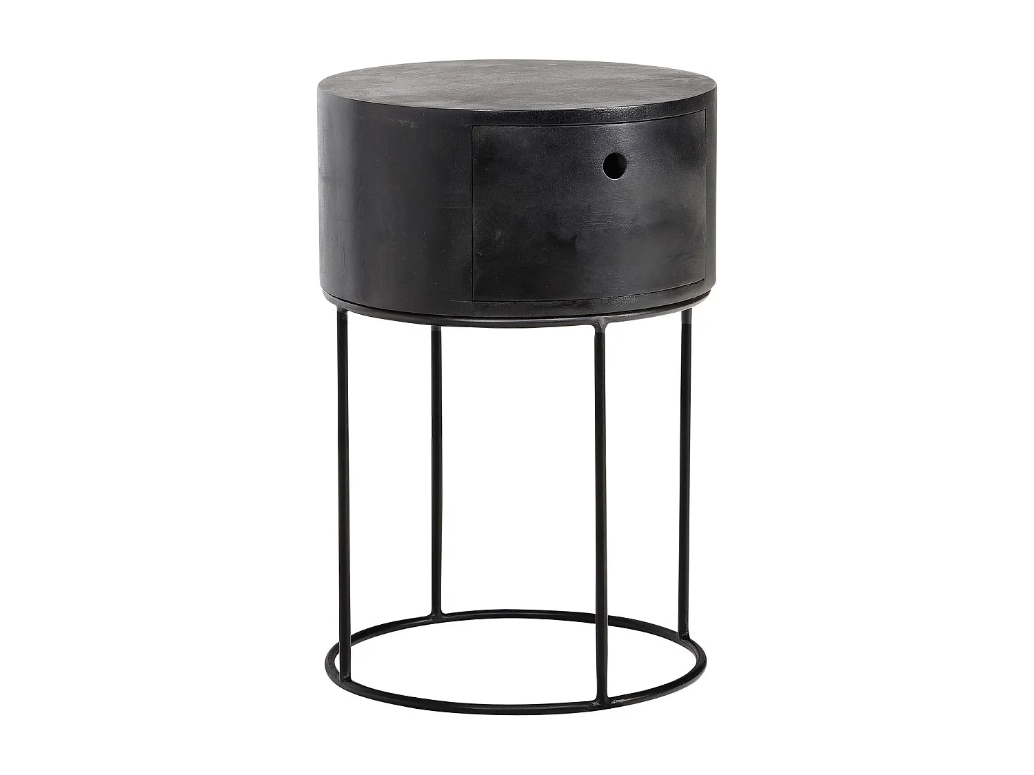 Nachtkonsole Mango Massivholz Metall 40x40x60 cm Nachttisch Schwarz, Design Nachtkommode Rund