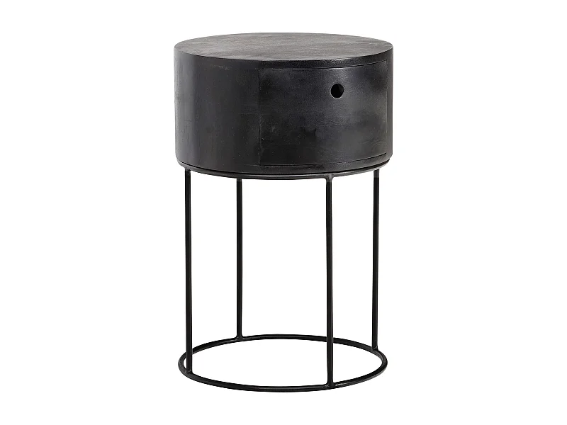 Nachtkonsole Mango Massivholz Metall 40x40x60 cm Nachttisch Schwarz, Design Nachtkommode Rund