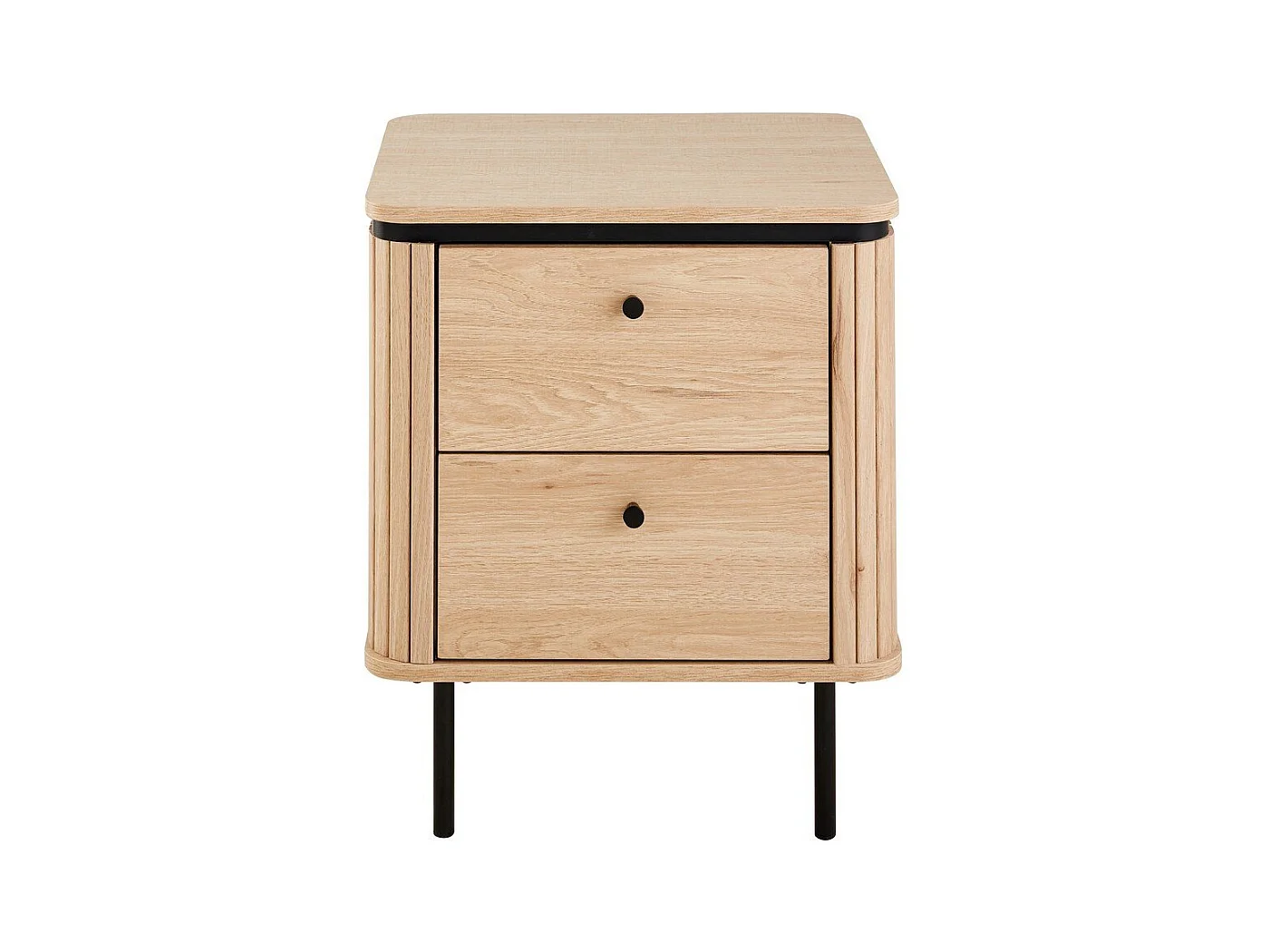 Table de chevet 2 tiroirs avec côtés effet rainuré H55 cm - MALAGA