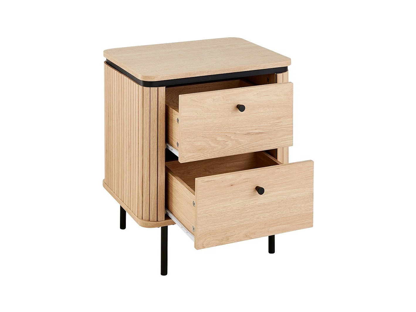 Table de chevet 2 tiroirs avec côtés effet rainuré H55 cm - MALAGA