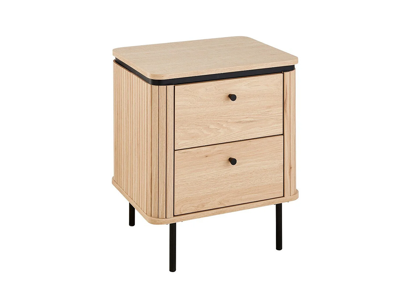 Table de chevet 2 tiroirs avec côtés effet rainuré H55 cm - MALAGA