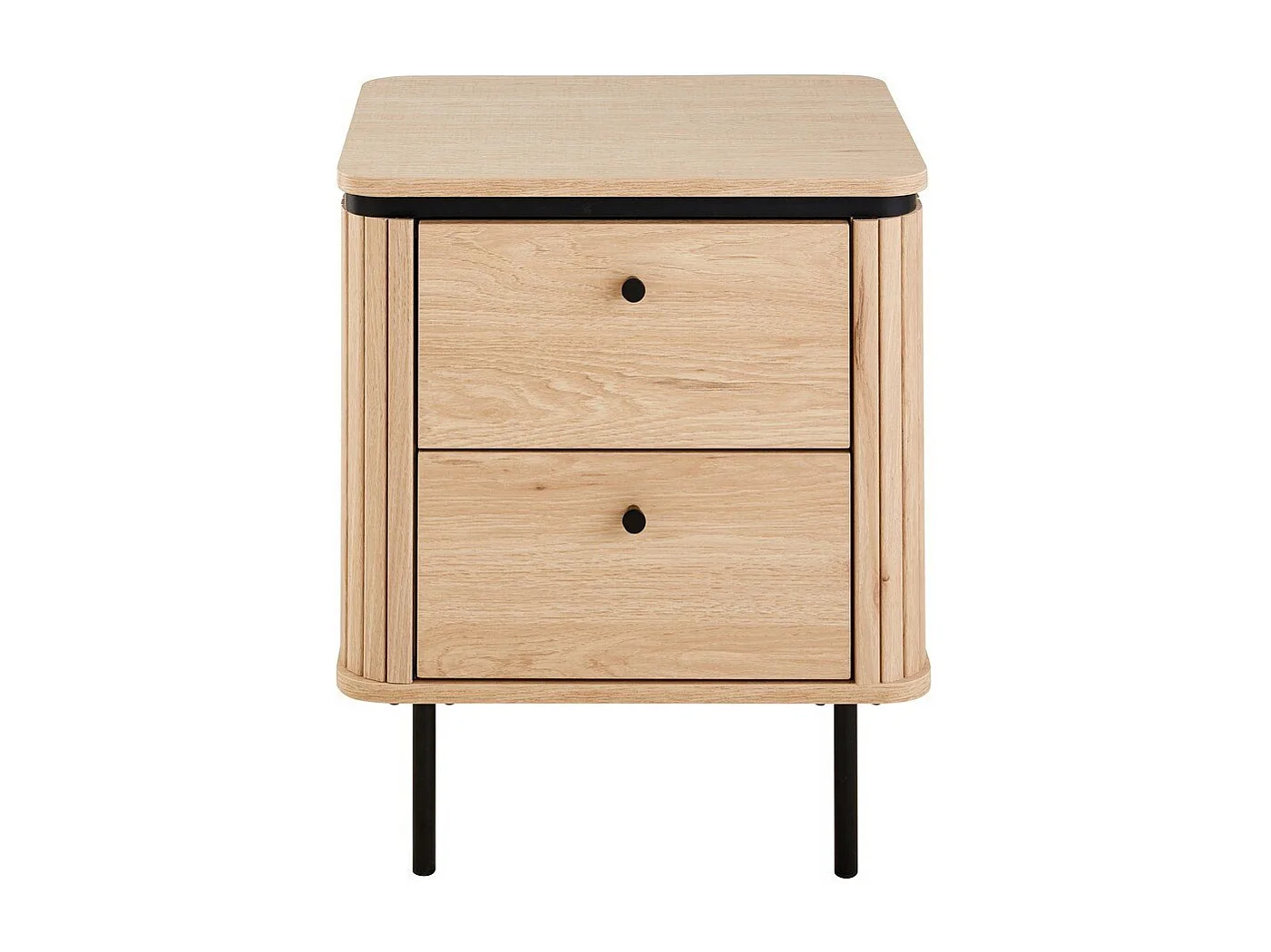 Table de chevet 2 tiroirs avec côtés effet rainuré H55 cm - MALAGA