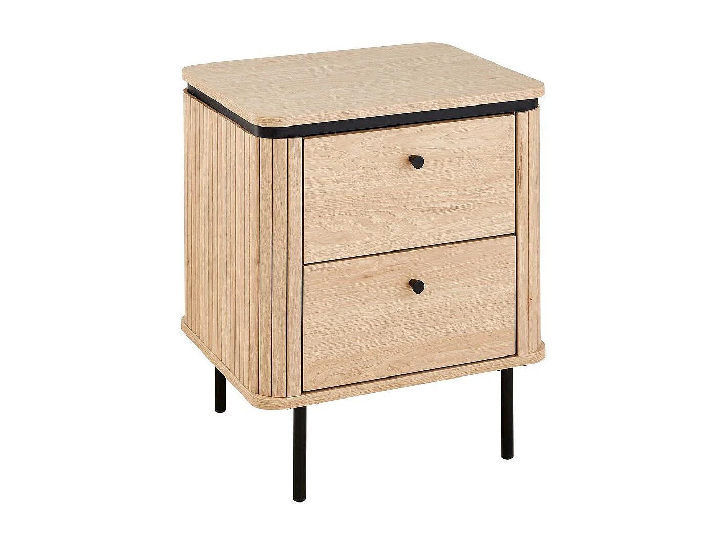 Table de chevet 2 tiroirs avec côtés effet rainuré H55 cm - MALAGA