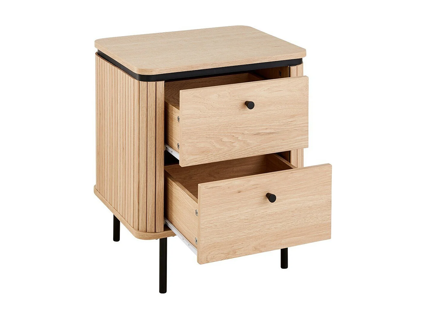 Table de chevet 2 tiroirs avec côtés effet rainuré H55 cm - MALAGA