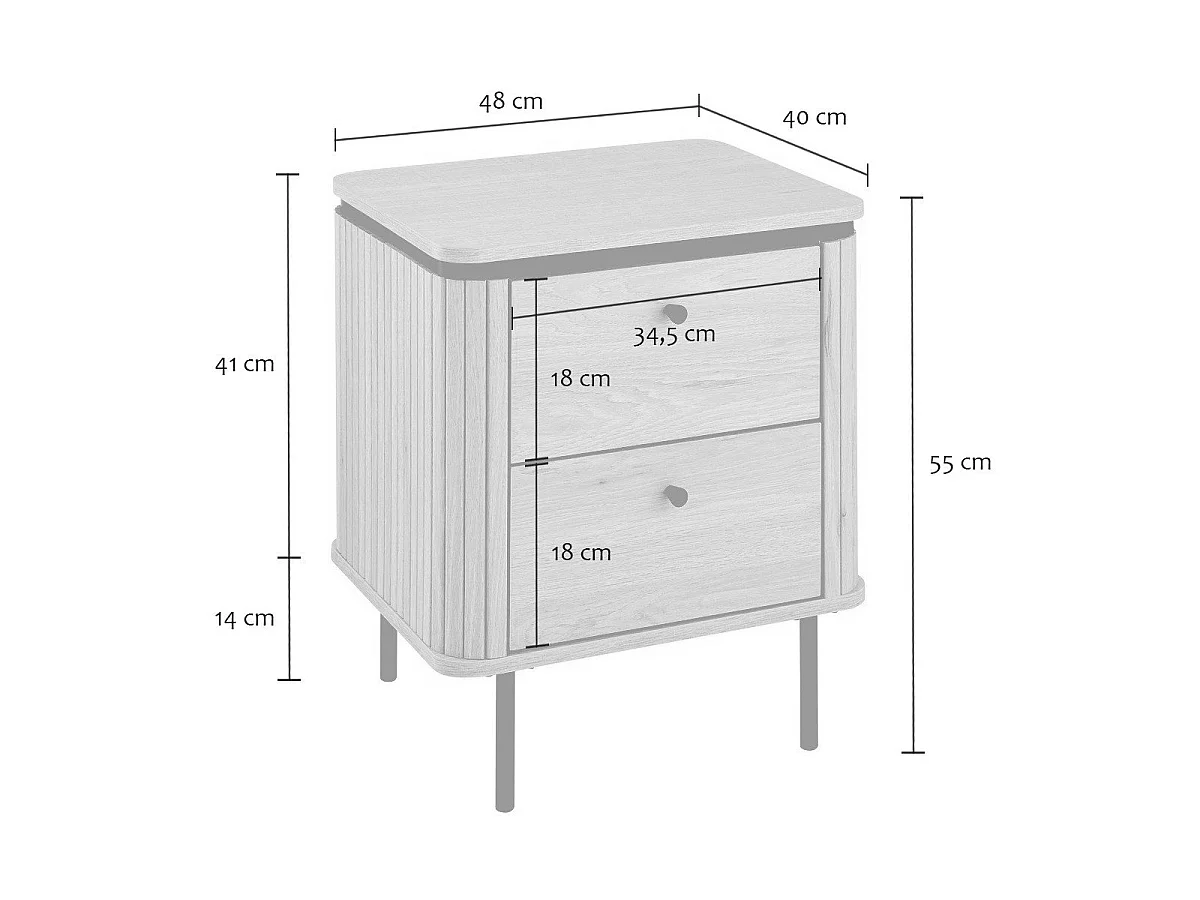 2-szufladowa szafka nocna z rowkowanymi bokami H55 cm - MALAGA