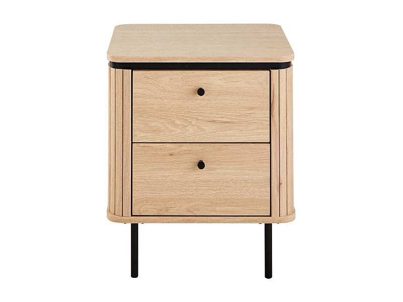Table de chevet 2 tiroirs avec côtés effet rainuré H55 cm - MALAGA