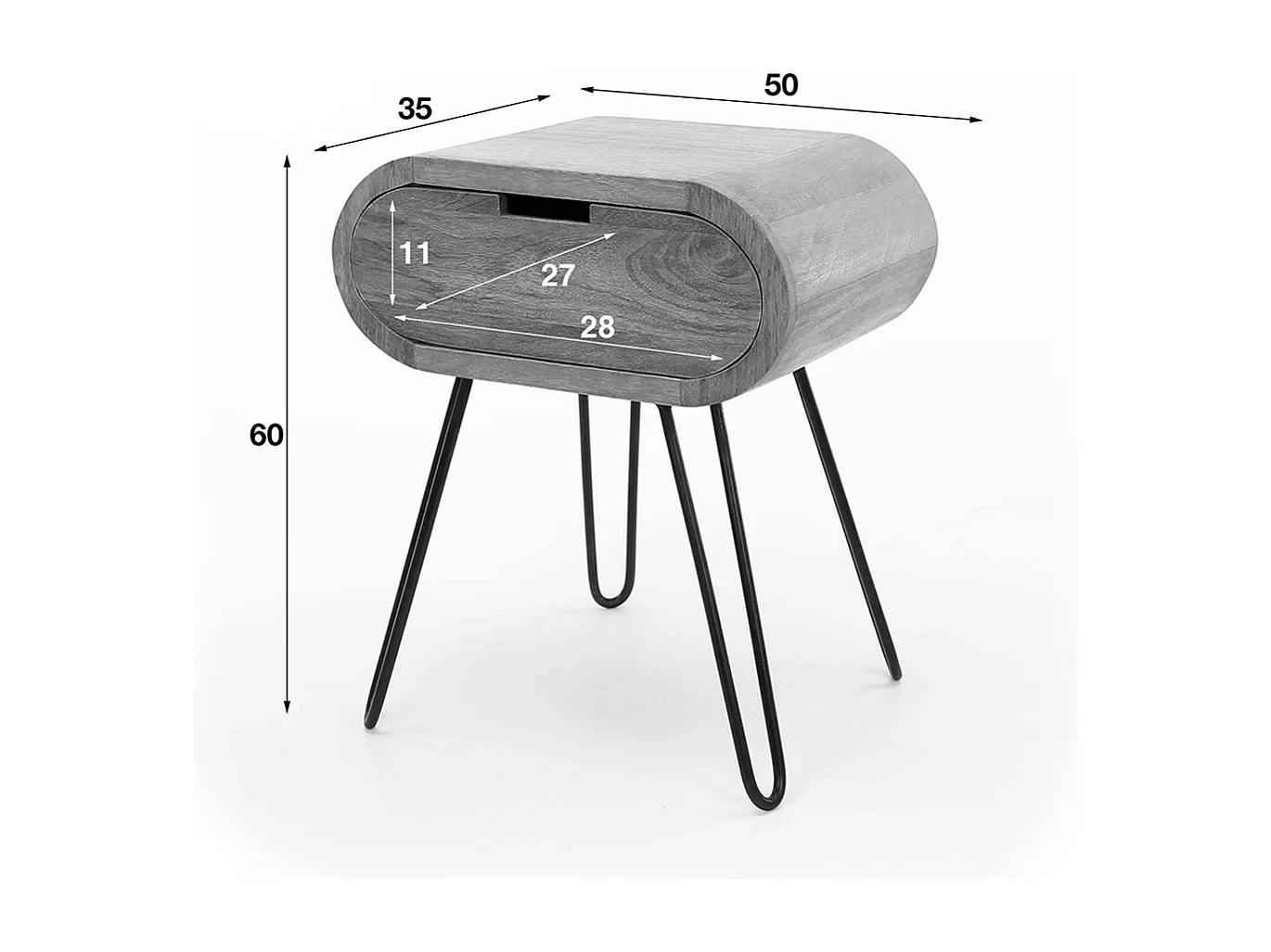 Mesilla de noche - Madera Madera - 35 x 50 cm - BAEL