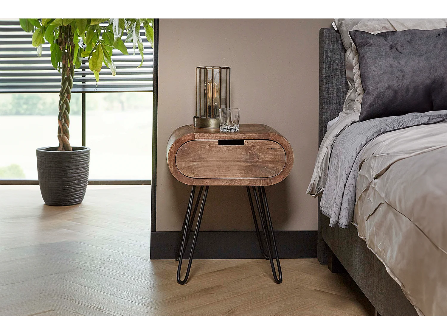 Mesilla de noche - Madera Madera - 35 x 50 cm - BAEL