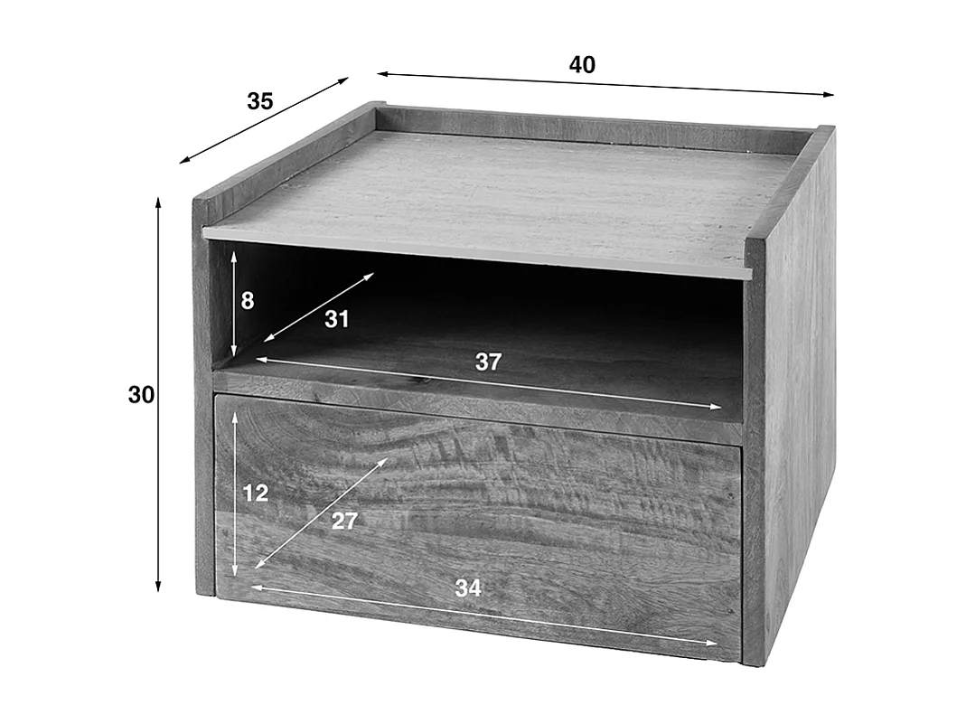 Mesilla de noche - Madera Madera - 35 x 40 cm - NORYN