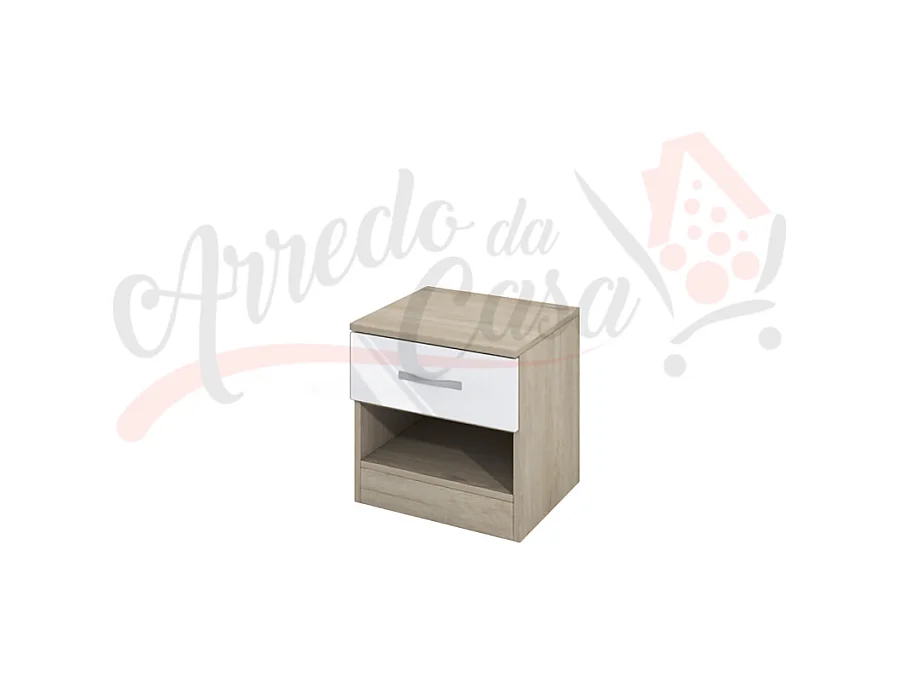 Comodino con cassetto versatile design moderno CI3007 rovere/bianco lucido