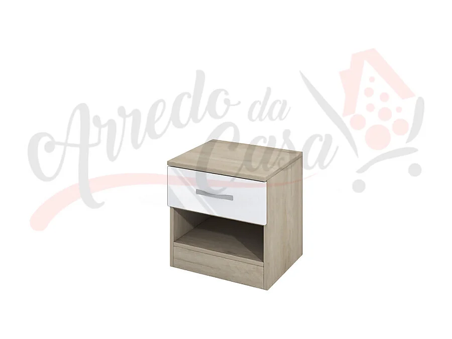 Comodino con cassetto versatile design moderno CI3007 rovere/bianco lucido