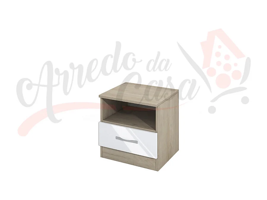 Comodino con cassetto versatile design moderno CI3007 rovere/bianco lucido