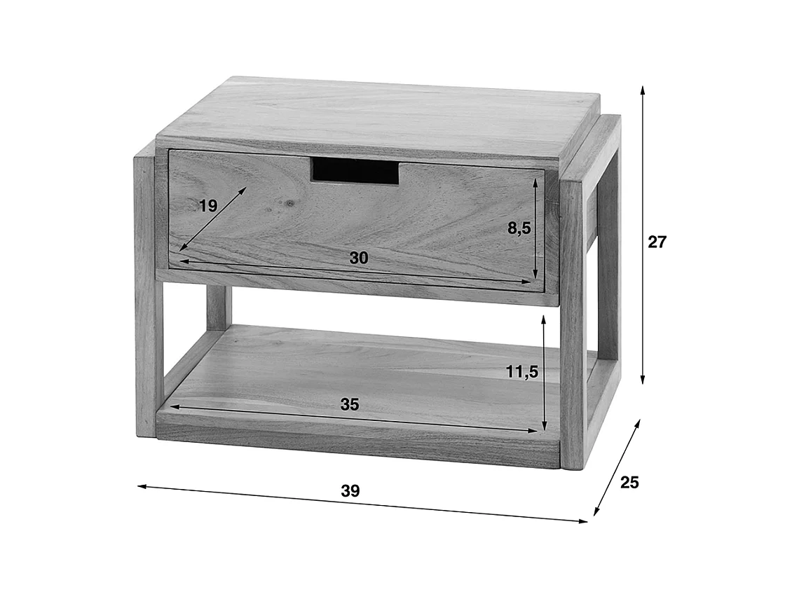 Table de nuit - Bois Bois - 25 x 39 cm - HOLYA