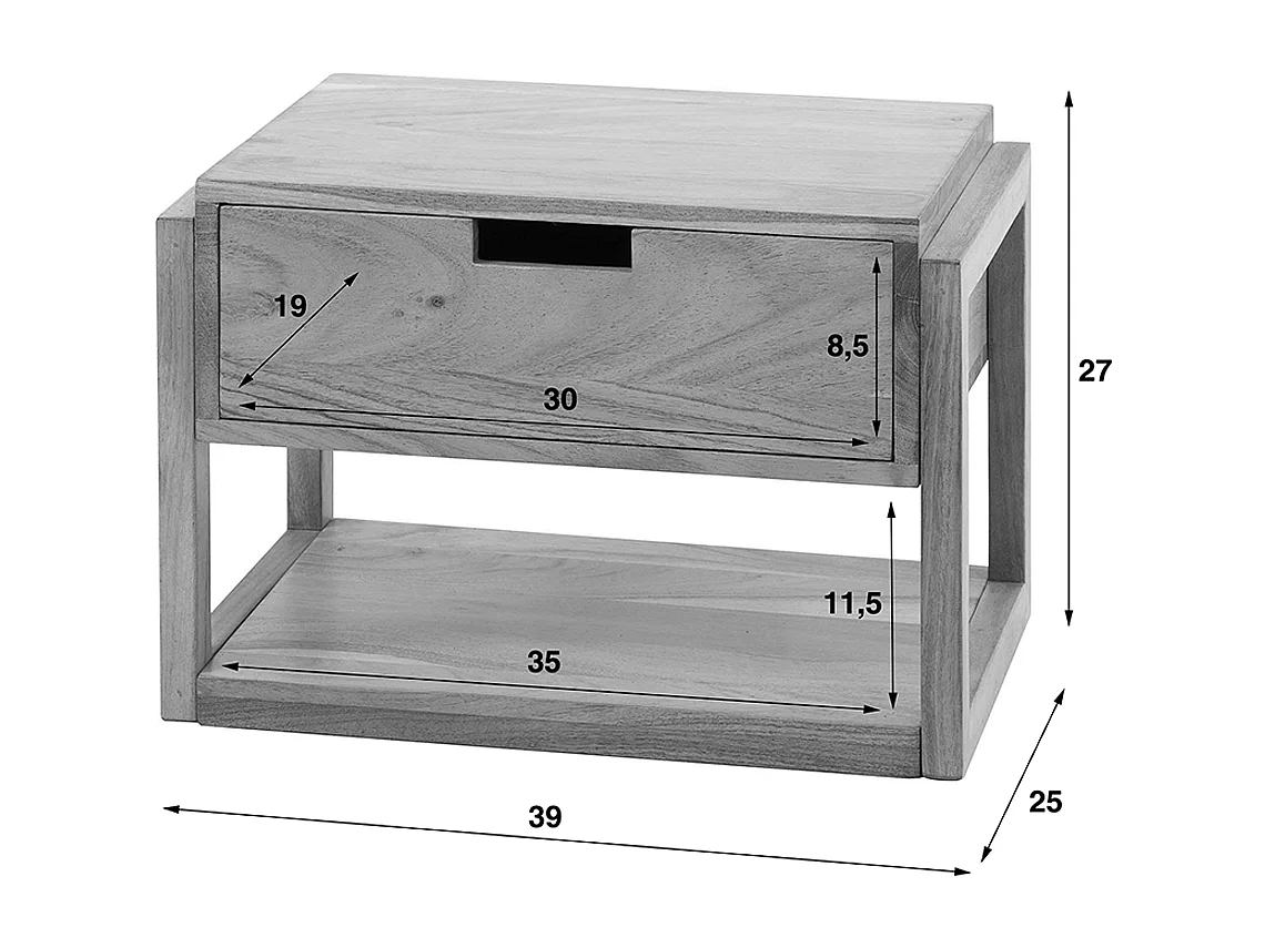 Mesilla de noche - Madera Madera - 25 x 39 cm - HOLYA