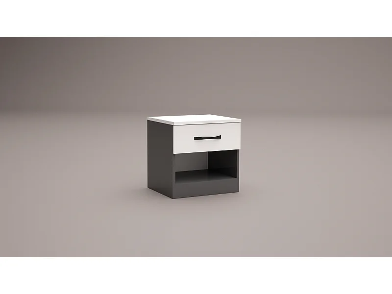 Comodino moderno con cassetto e vano a giorno 40x40 cm bianco lucido e antracite CGA1