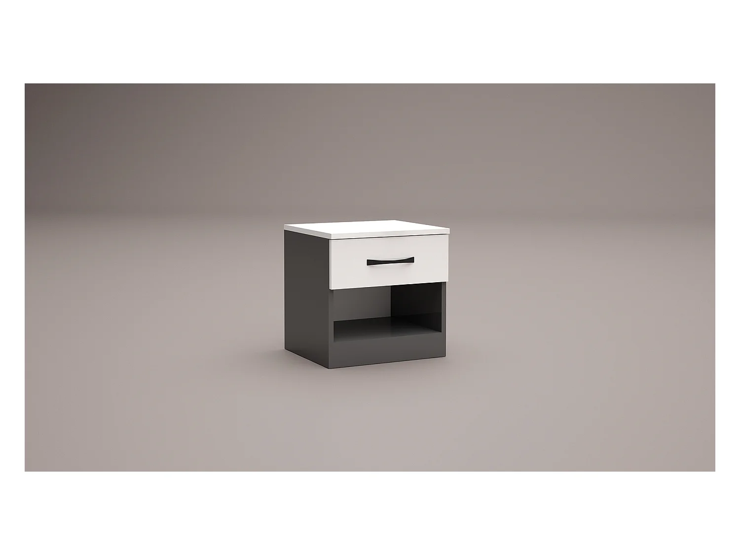 Comodino moderno con cassetto e vano a giorno 40x40 cm bianco lucido e antracite CGA1