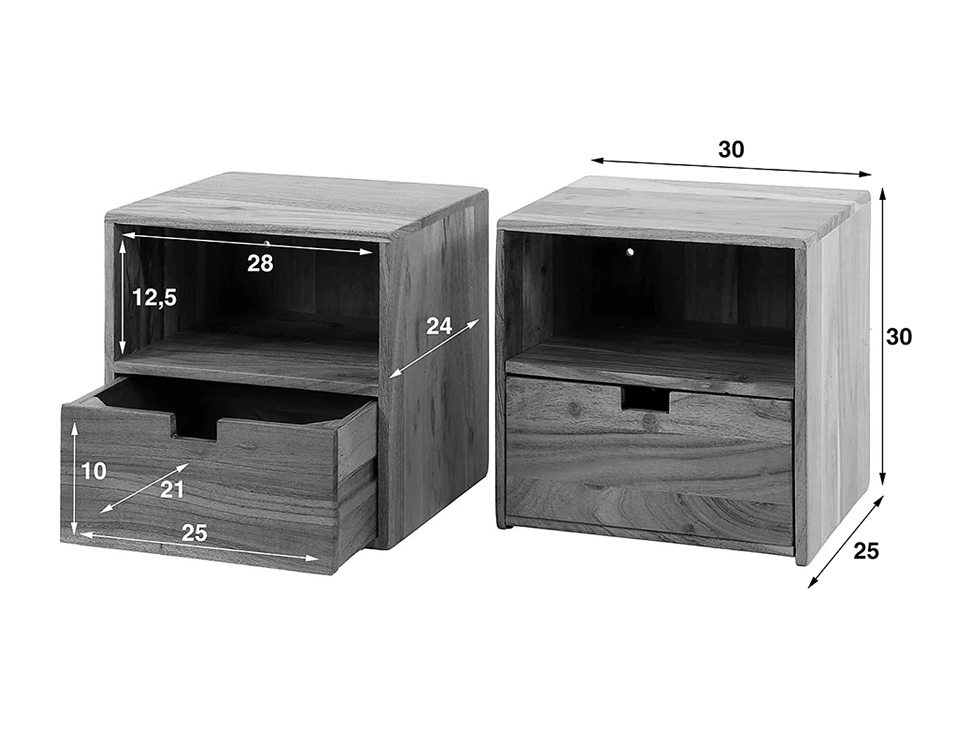 Set Table de nuit - Bois Bois - 25 x 30 cm - FATY