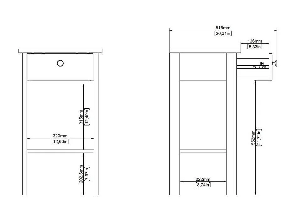Table de chevet 1 tiroir, 1 tablette noir mat H70,1 cm - BARCELONE