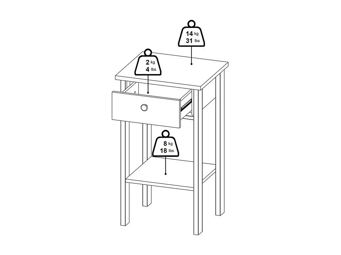 Table de chevet 1 tiroir, 1 tablette noir mat H70,1 cm - BARCELONE