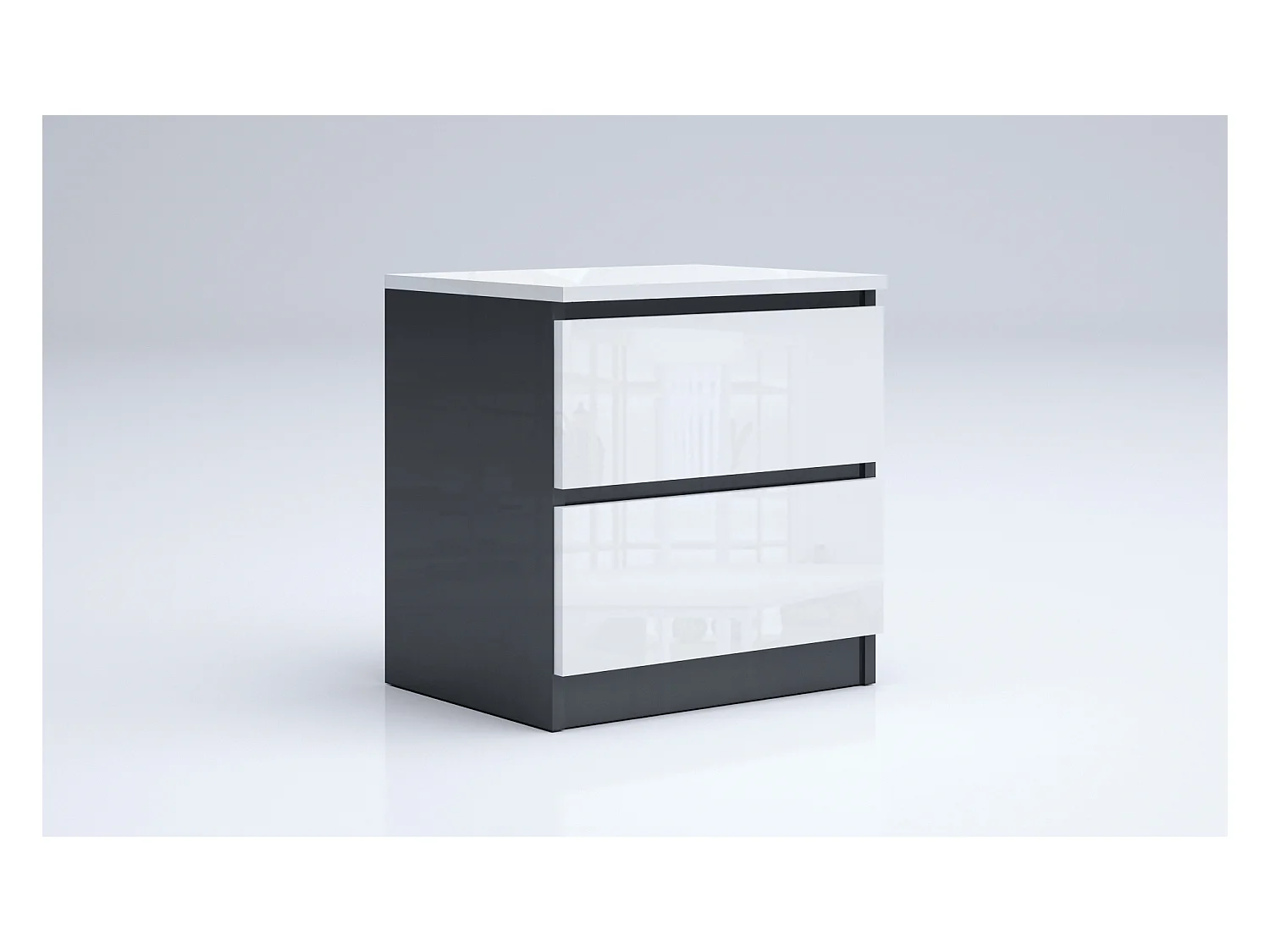 Comodino due cassetti bianco e grigio lucido CGA4