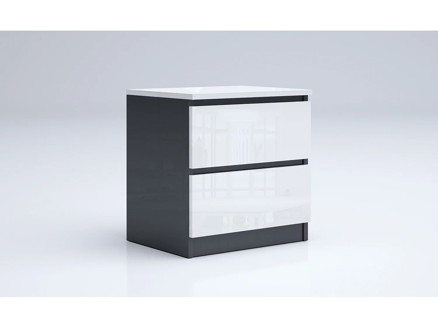 Comodino due cassetti bianco e grigio lucido CGA4