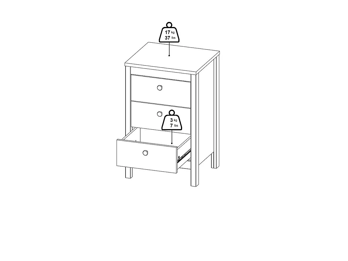 Mesa de cabeceira 3 gavetas preto mate H70,1 cm - BARCELONA