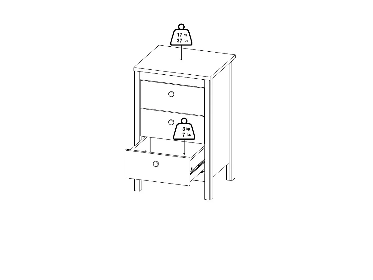 Mesa de cabeceira 3 gavetas preto mate H70,1 cm - BARCELONA