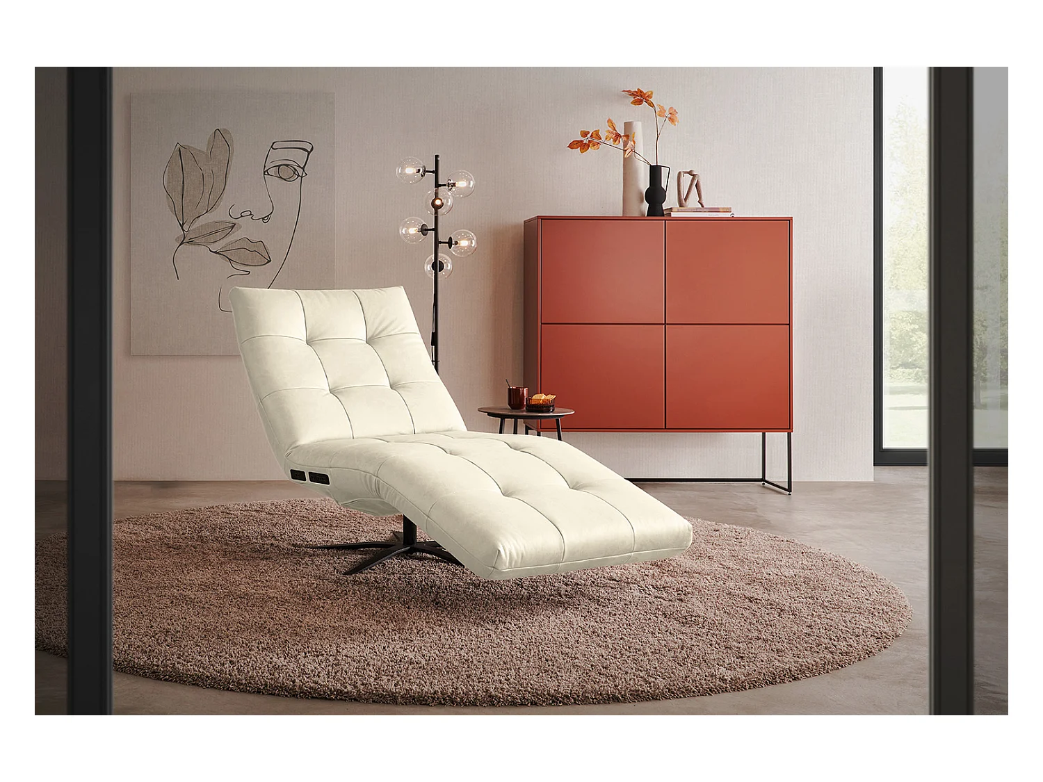 Chaise longue - blanc cuir - LETICIA