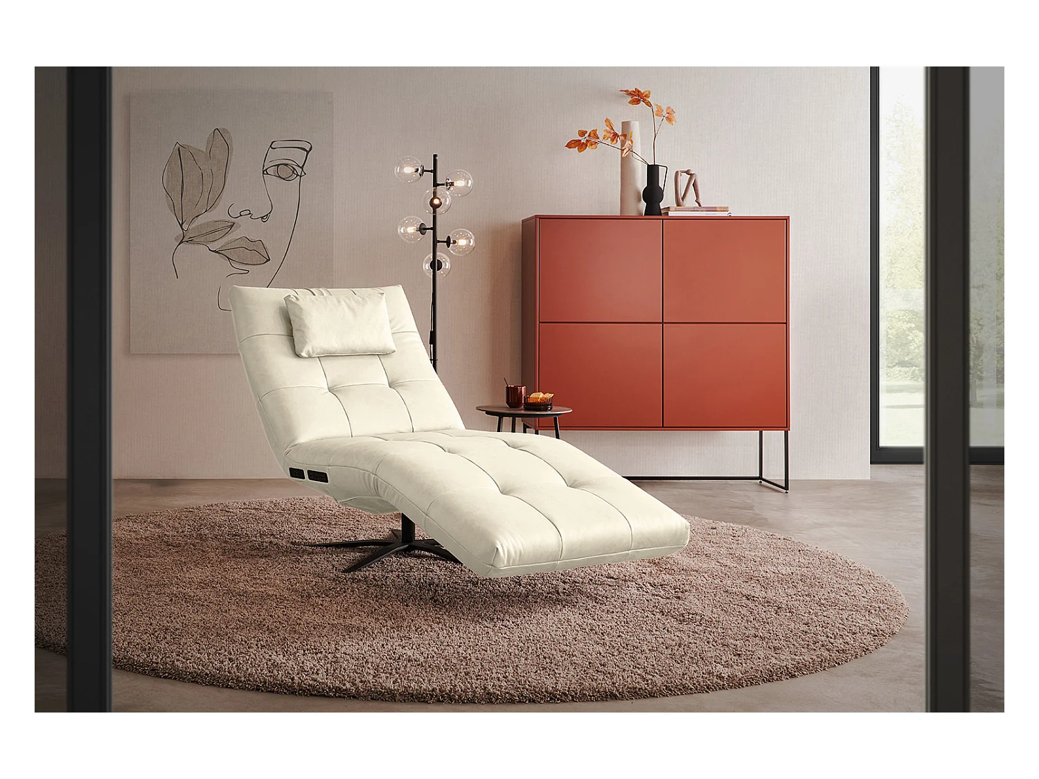 Chaise longue - blanc cuir - LETICIA