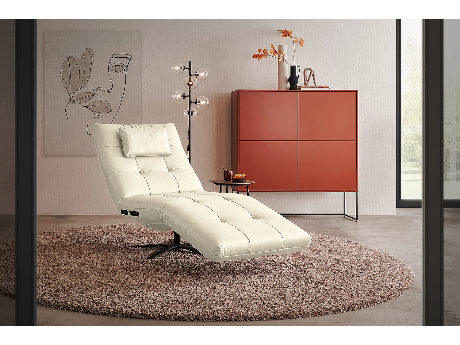 Chaise longue - blanc cuir - LETICIA