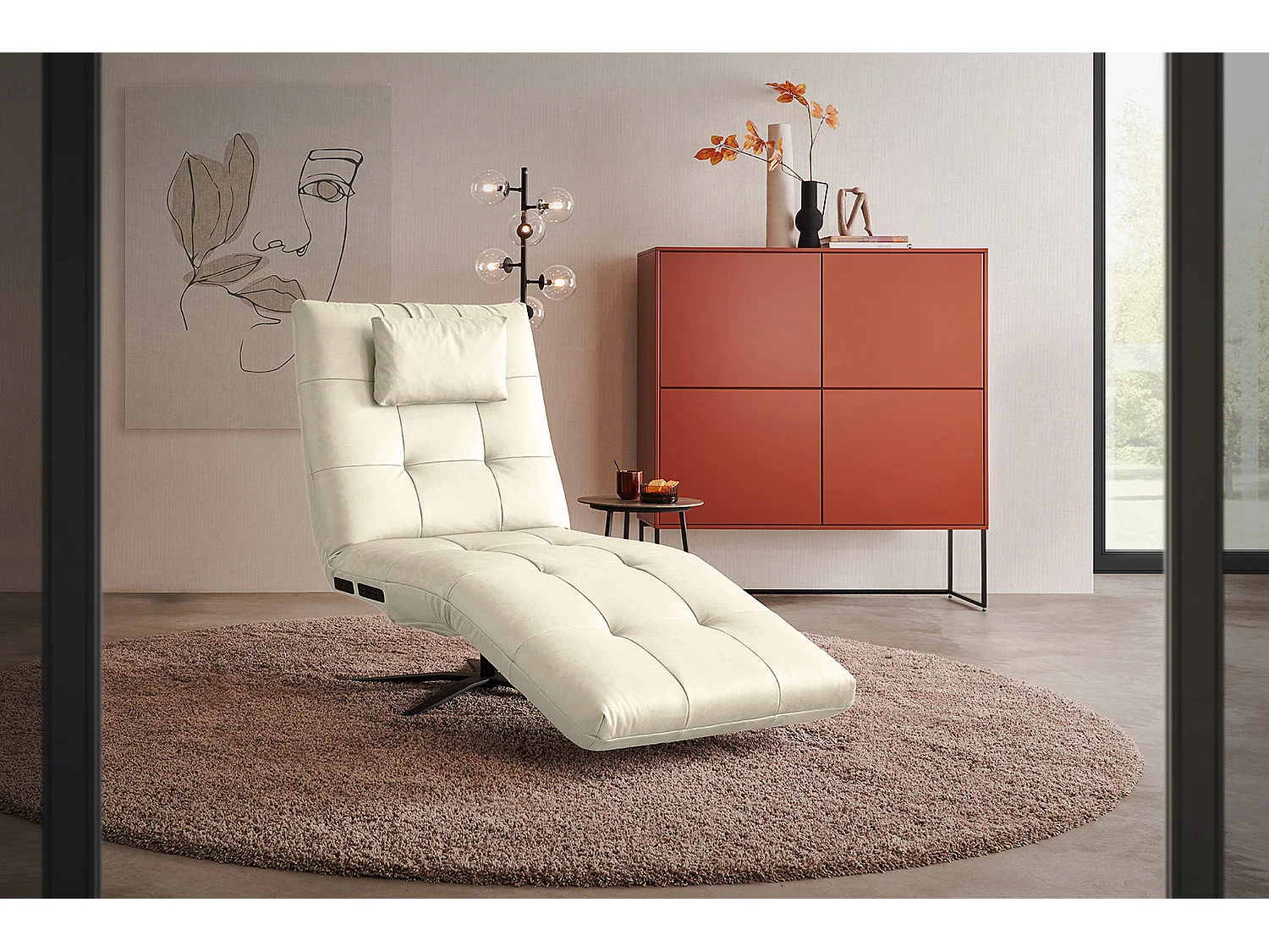 Chaise longue - blanc cuir - LETICIA