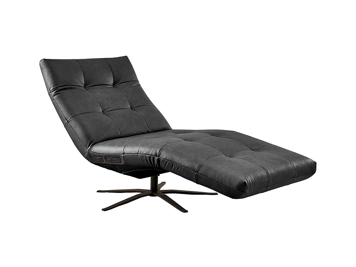 Chaise longue - Noir cuir - LETICIA
