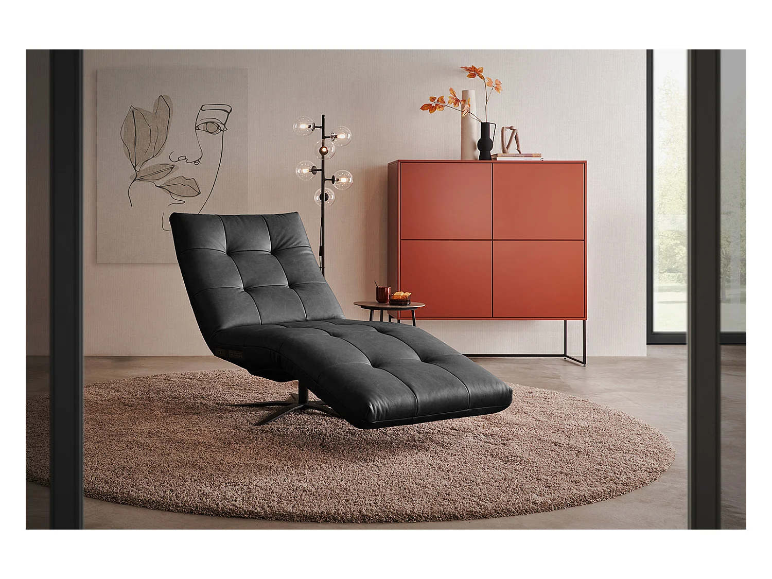 Chaise longue - Noir cuir - LETICIA