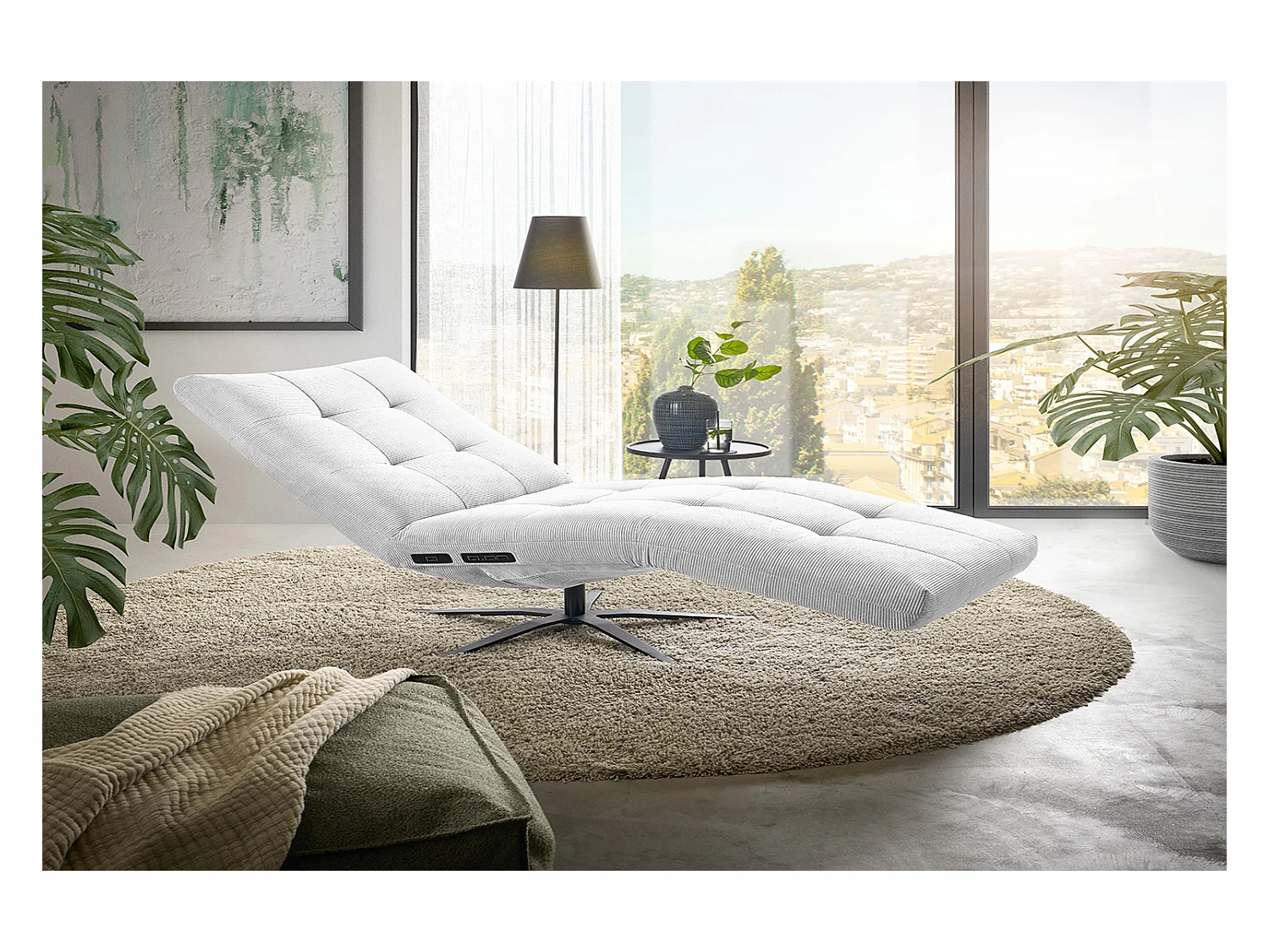 Chaise longue - blanc Velours côtelé - LETICIA