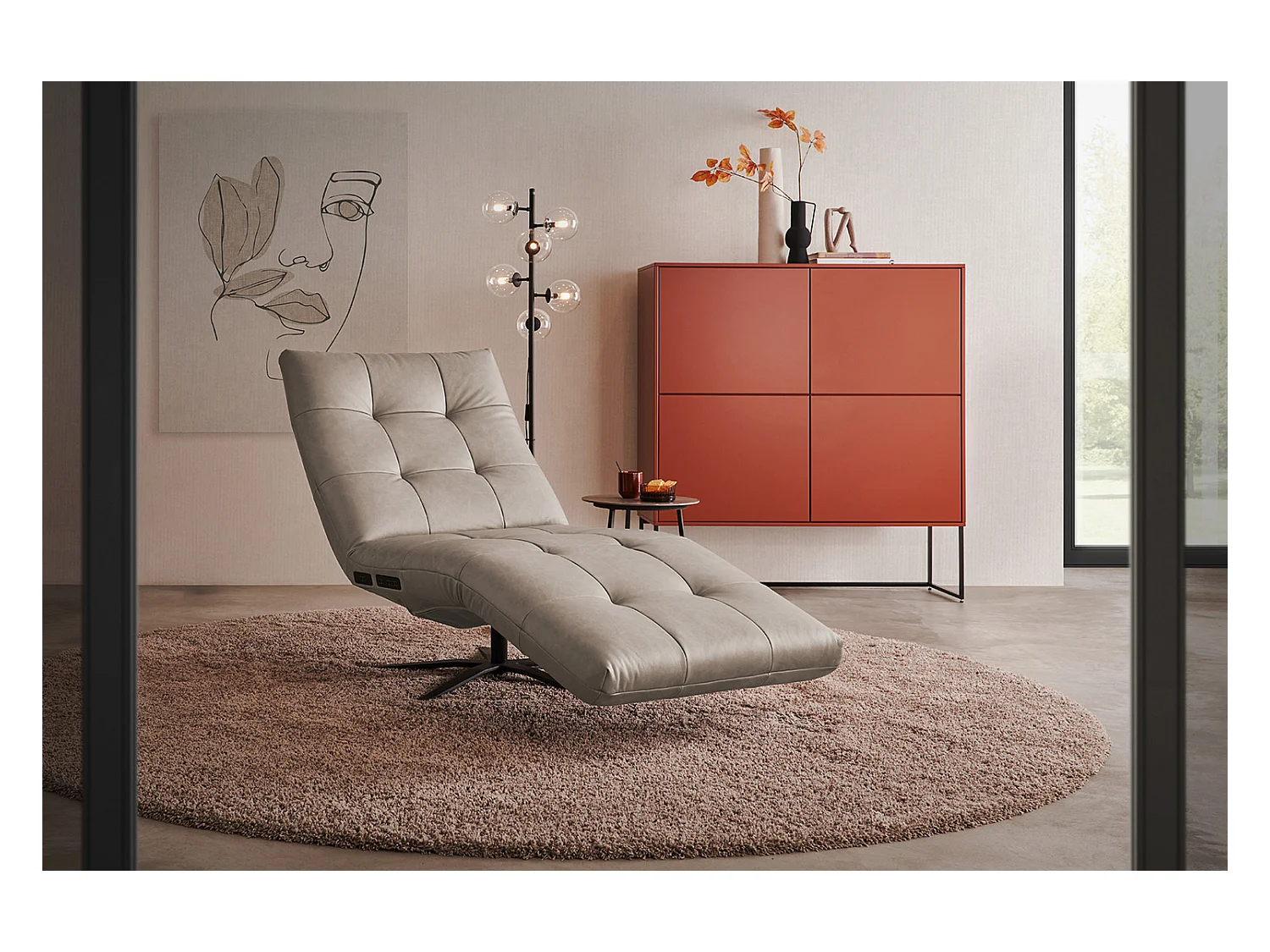 Chaise longue - Gris cuir - LETICIA